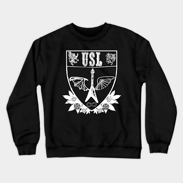 Urban Sex Legends Flying V Crest (white on dark) Crewneck Sweatshirt by The Taoist Chainsaw